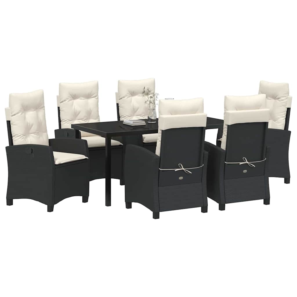 Garten Essgruppe mit Kissen 7 pcs Schwarz Poly-Rattan