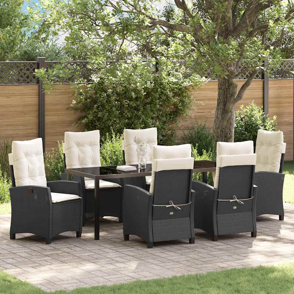Garten Essgruppe mit Kissen 7 pcs Schwarz Poly-Rattan