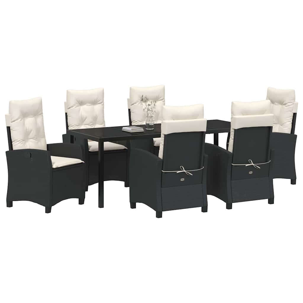 Garten Essgruppe mit Kissen 7 pcs Schwarz Poly-Rattan