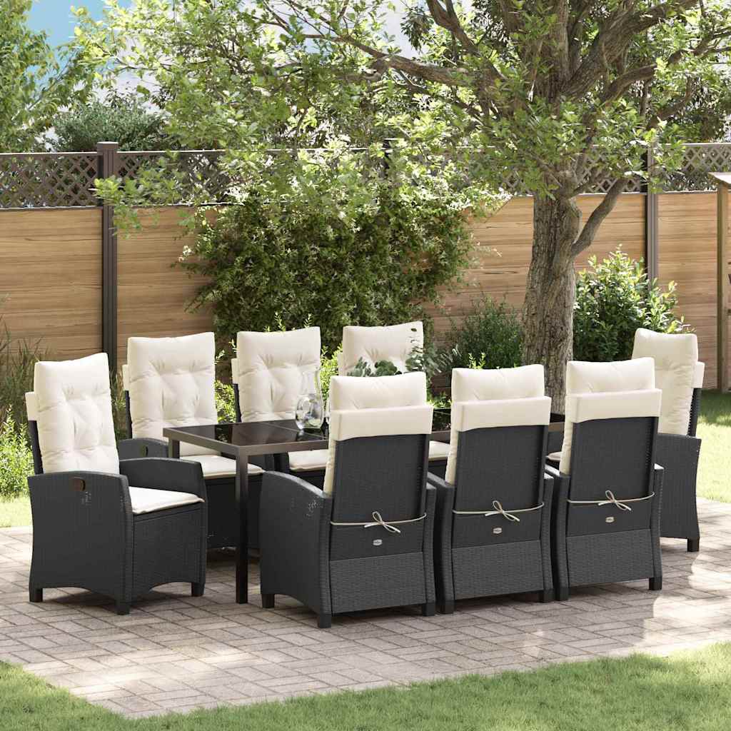 Garten Essgruppe mit Kissen 9 pcs Schwarz Poly-Rattan