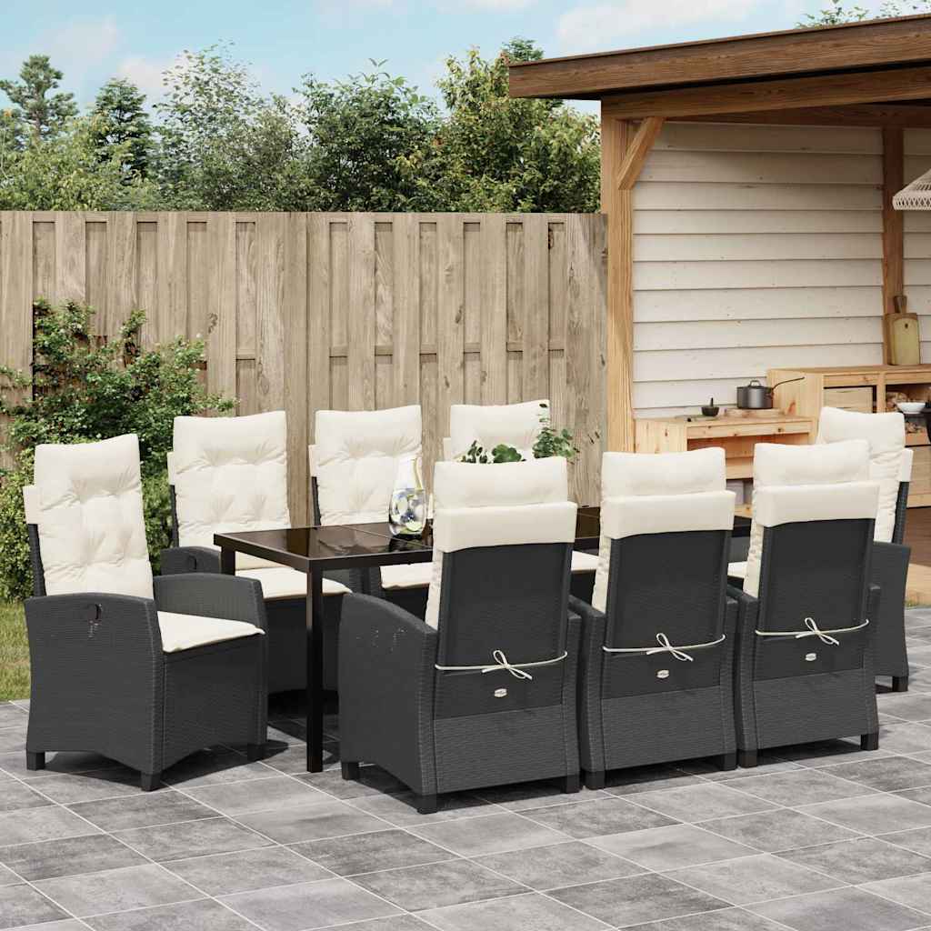 Garten Essgruppe mit Kissen 9 pcs Schwarz Poly-Rattan