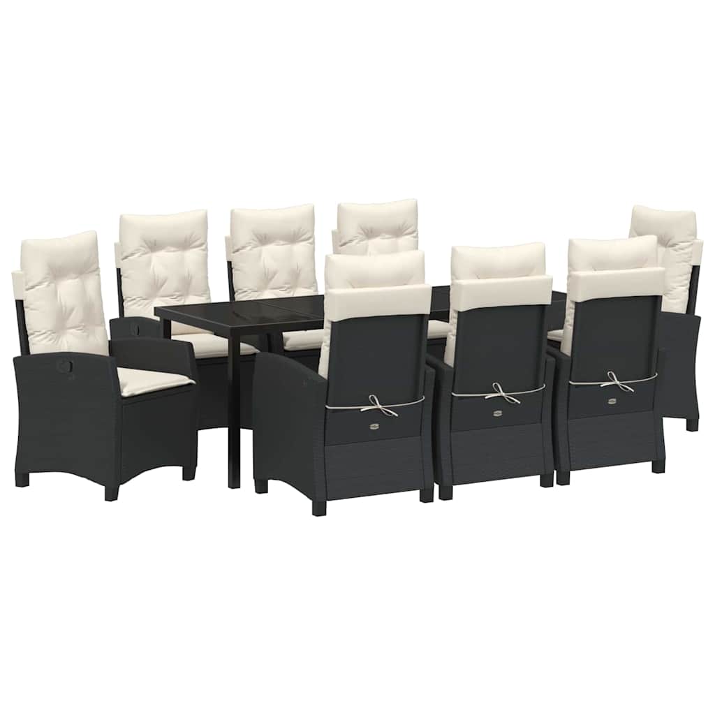 Garten Essgruppe mit Kissen 9 pcs Schwarz Poly-Rattan