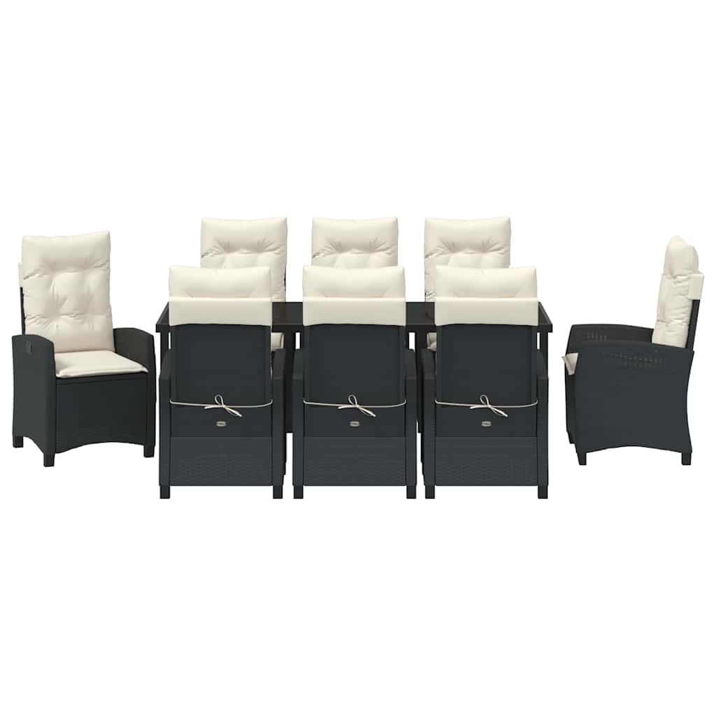 Garten Essgruppe mit Kissen 9 pcs Schwarz Poly-Rattan