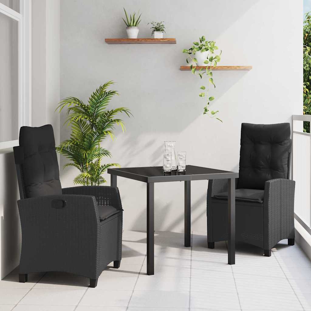 Garten Essgruppe mit Kissen 3 pcs Schwarz Poly-Rattan