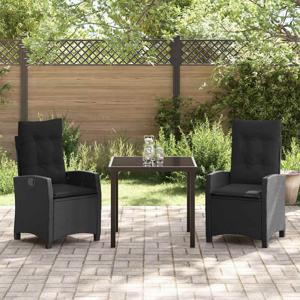 Garten Essgruppe mit Kissen 3 pcs Schwarz Poly-Rattan