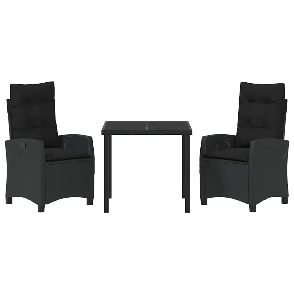 Garten Essgruppe mit Kissen 3 pcs Schwarz Poly-Rattan