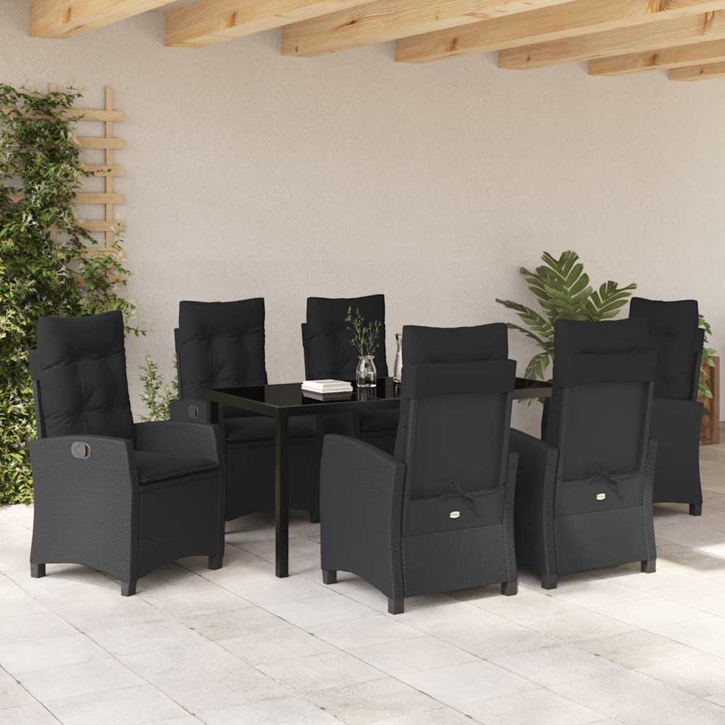Garten Essgruppe mit Kissen 7 pcs Schwarz Poly-Rattan