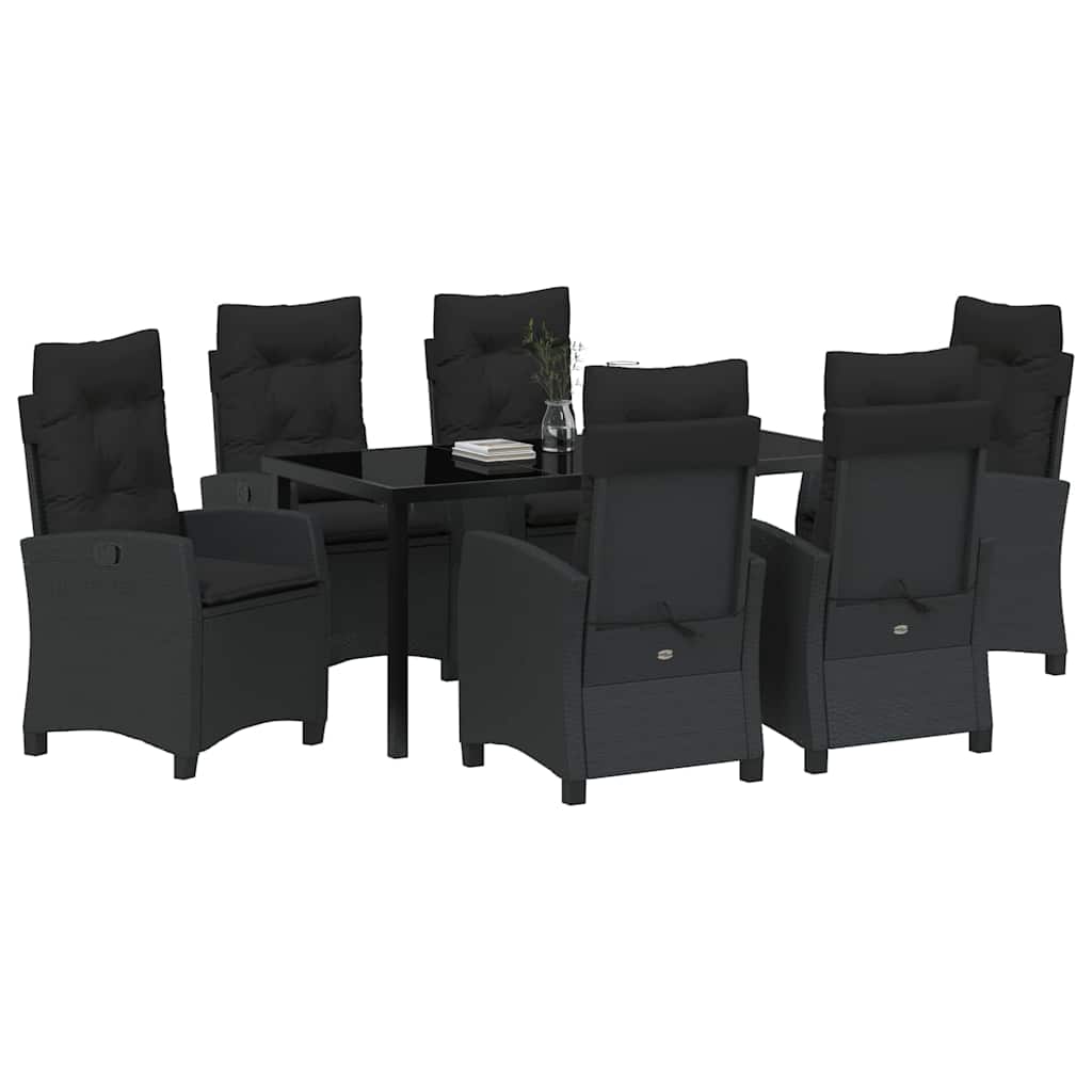 Garten Essgruppe mit Kissen 7 pcs Schwarz Poly-Rattan