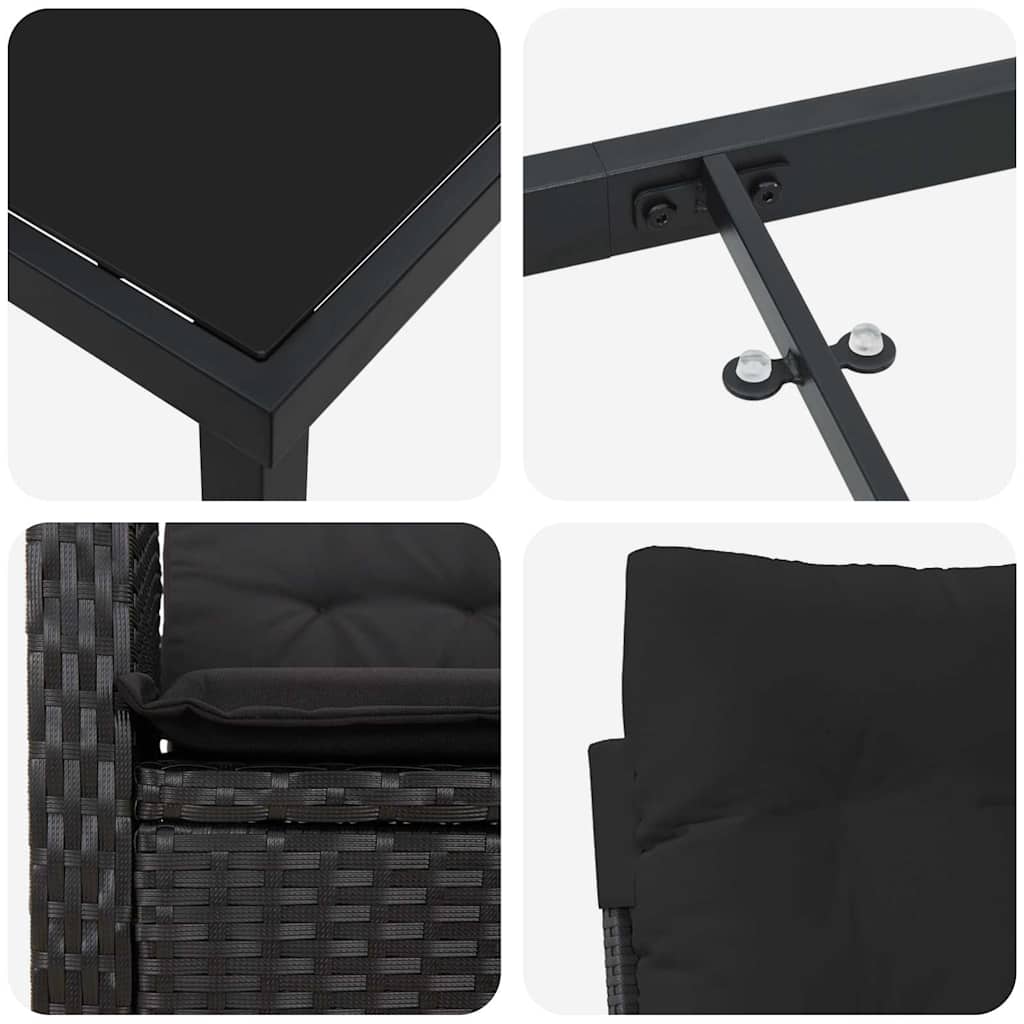 Garten Essgruppe mit Kissen 9 pcs Schwarz Poly-Rattan