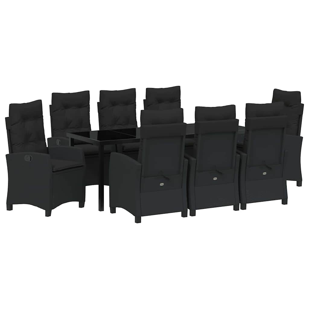 Garten Essgruppe mit Kissen 9 pcs Schwarz Poly-Rattan