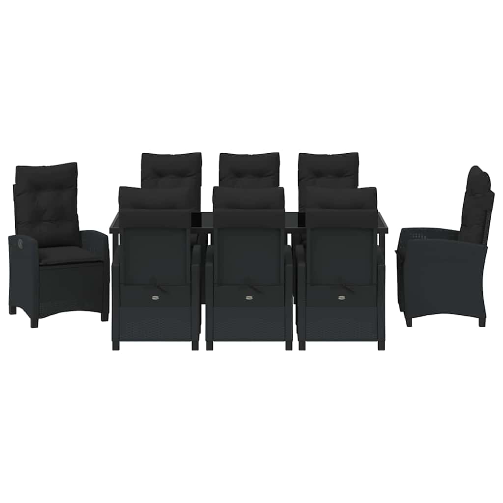 Garten Essgruppe mit Kissen 9 pcs Schwarz Poly-Rattan