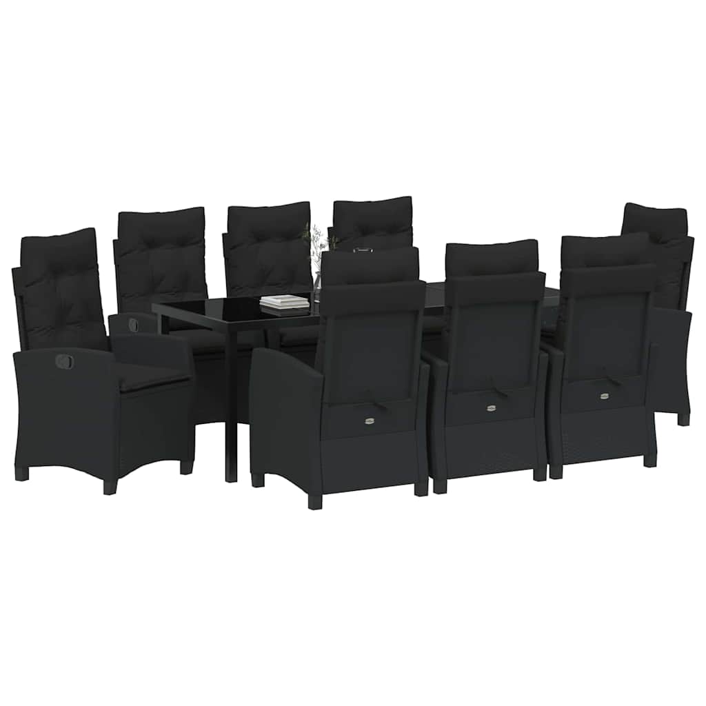 Garten Essgruppe mit Kissen 9 pcs Schwarz Poly-Rattan