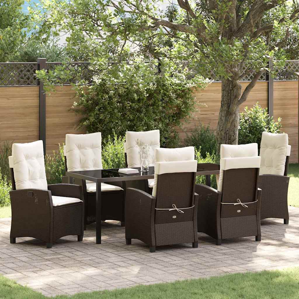 Garten Essgruppe mit Kissen 7 pcs Braun Poly-Rattan