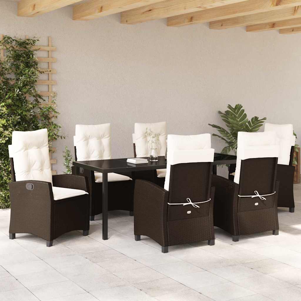 Garten Essgruppe mit Kissen 7 pcs Braun Poly-Rattan