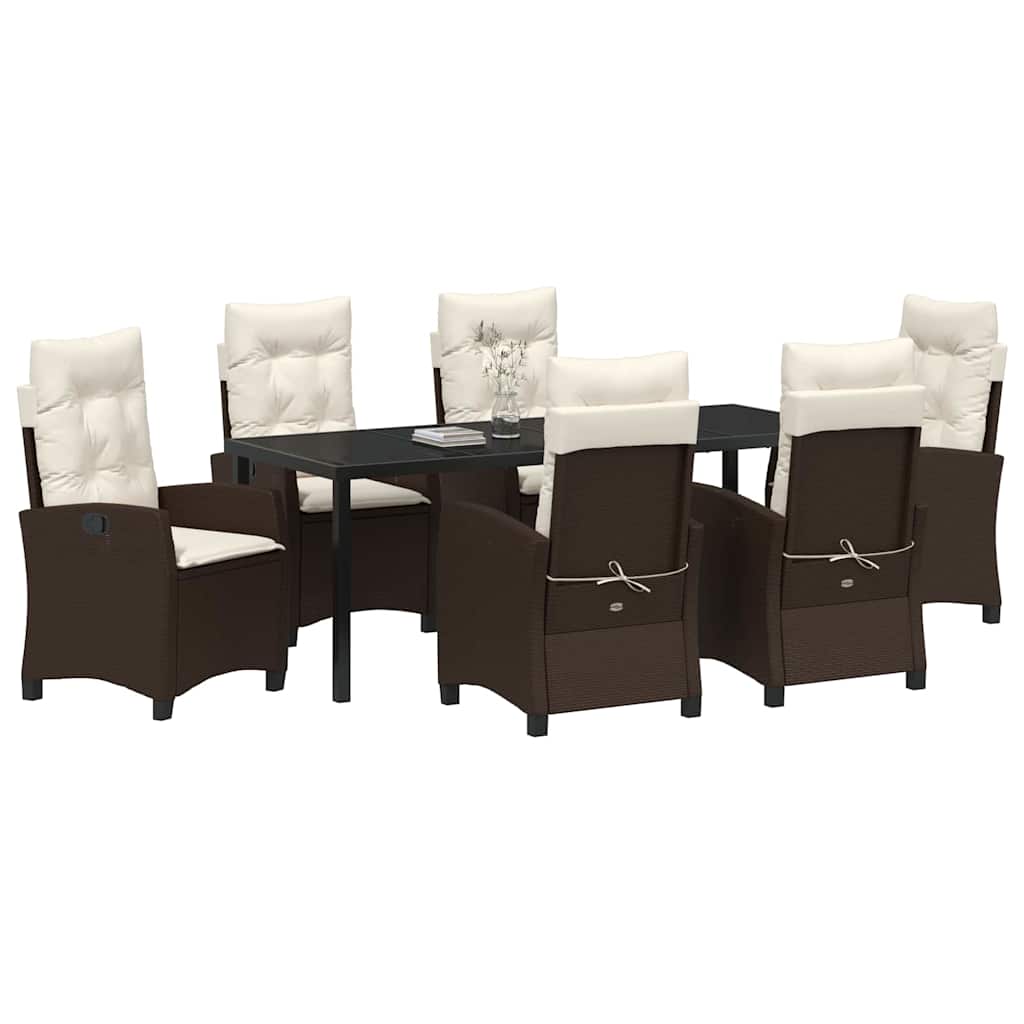 Garten Essgruppe mit Kissen 7 pcs Braun Poly-Rattan