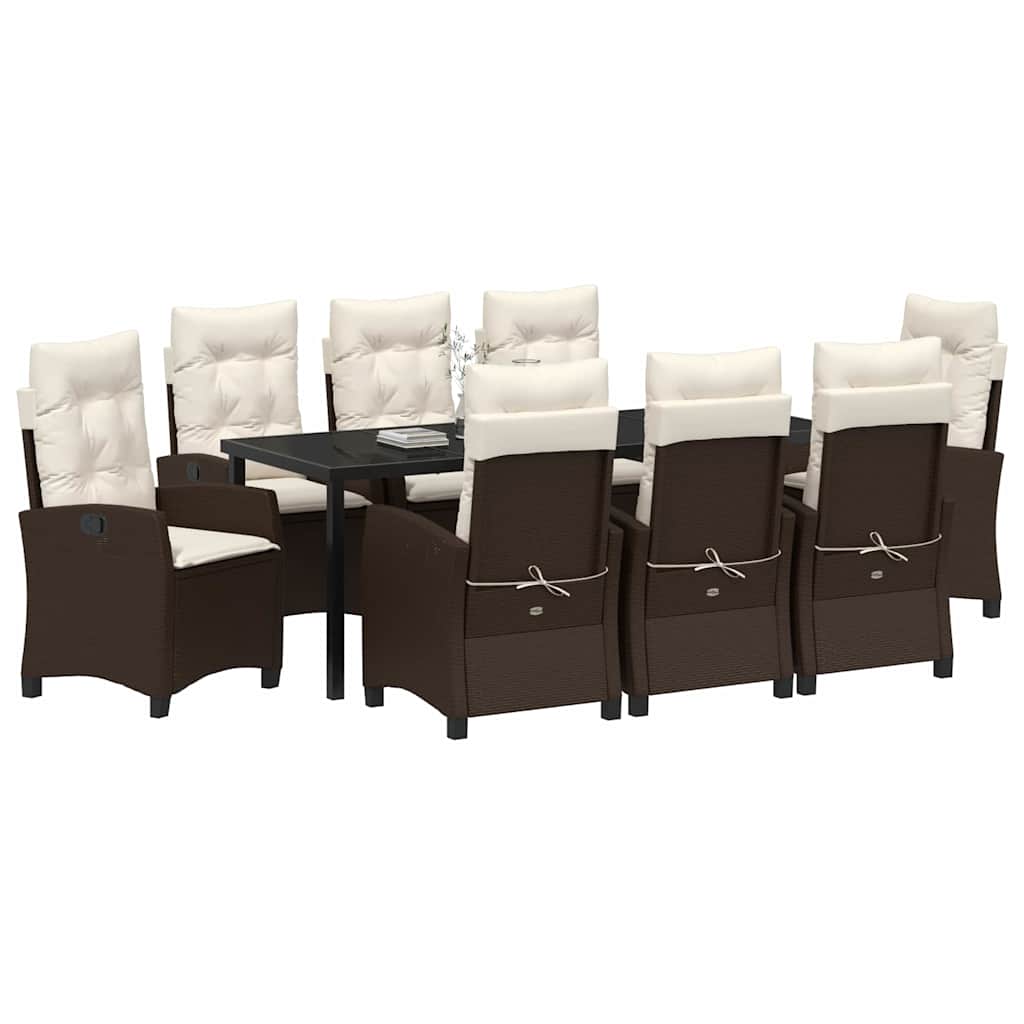 Garten Essgruppe mit Kissen 9 pcs Braun Poly-Rattan