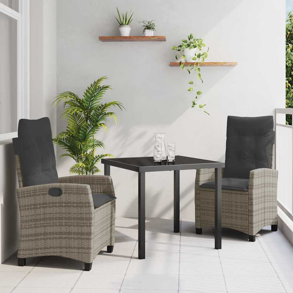 Garten Essgruppe mit Kissen 3 pcs Grau Poly-Rattan