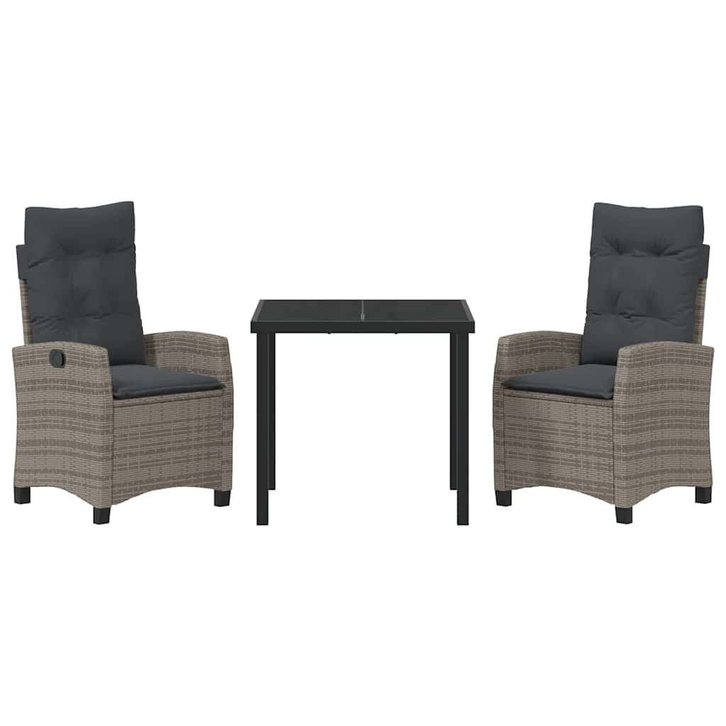 Garten Essgruppe mit Kissen 3 pcs Grau Poly-Rattan