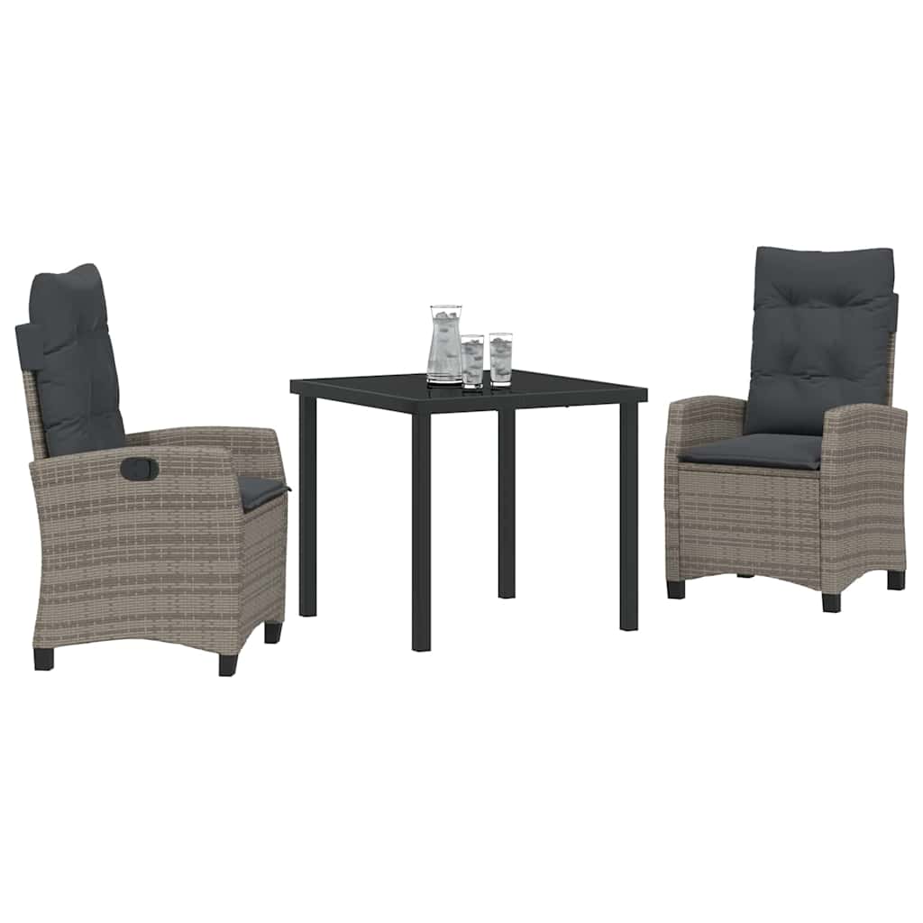 Garten Essgruppe mit Kissen 3 pcs Grau Poly-Rattan