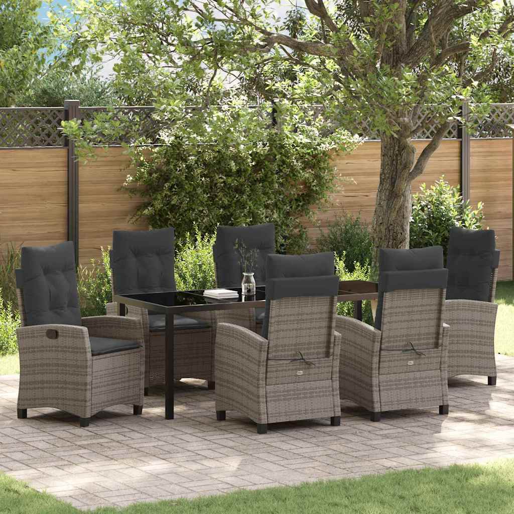 Garten Essgruppe mit Kissen 7 pcs Grau Poly-Rattan