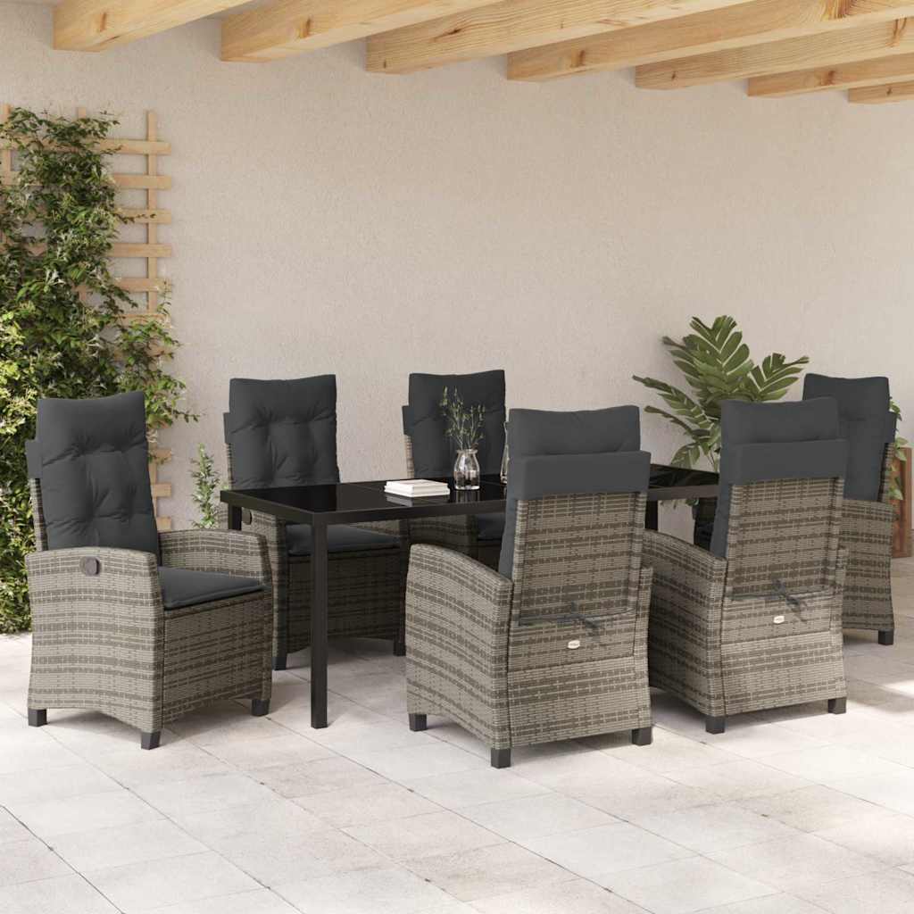 Garten Essgruppe mit Kissen 7 pcs Grau Poly-Rattan