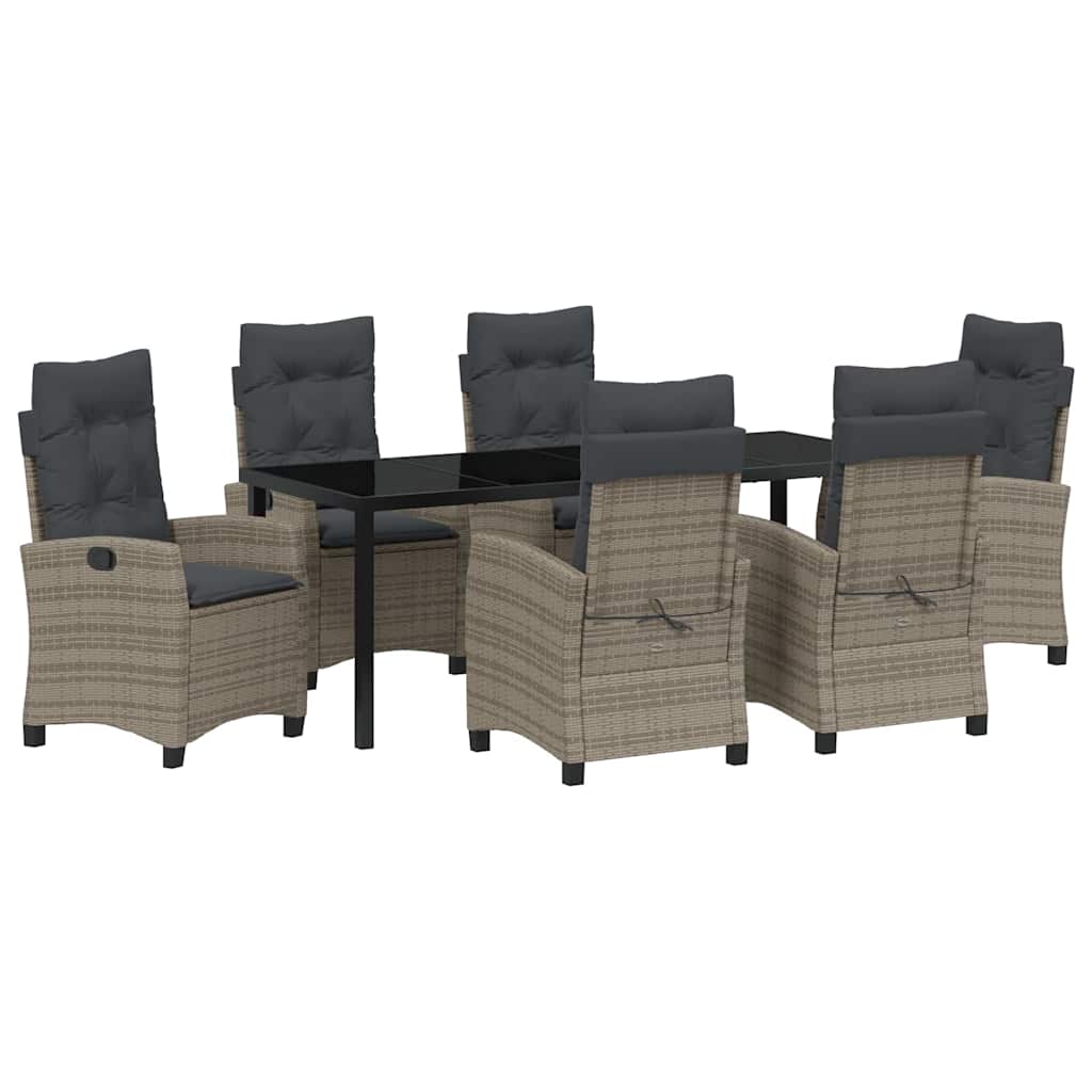 Garten Essgruppe mit Kissen 7 pcs Grau Poly-Rattan