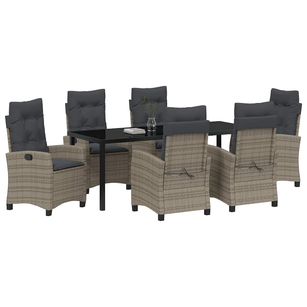 Garten Essgruppe mit Kissen 7 pcs Grau Poly-Rattan