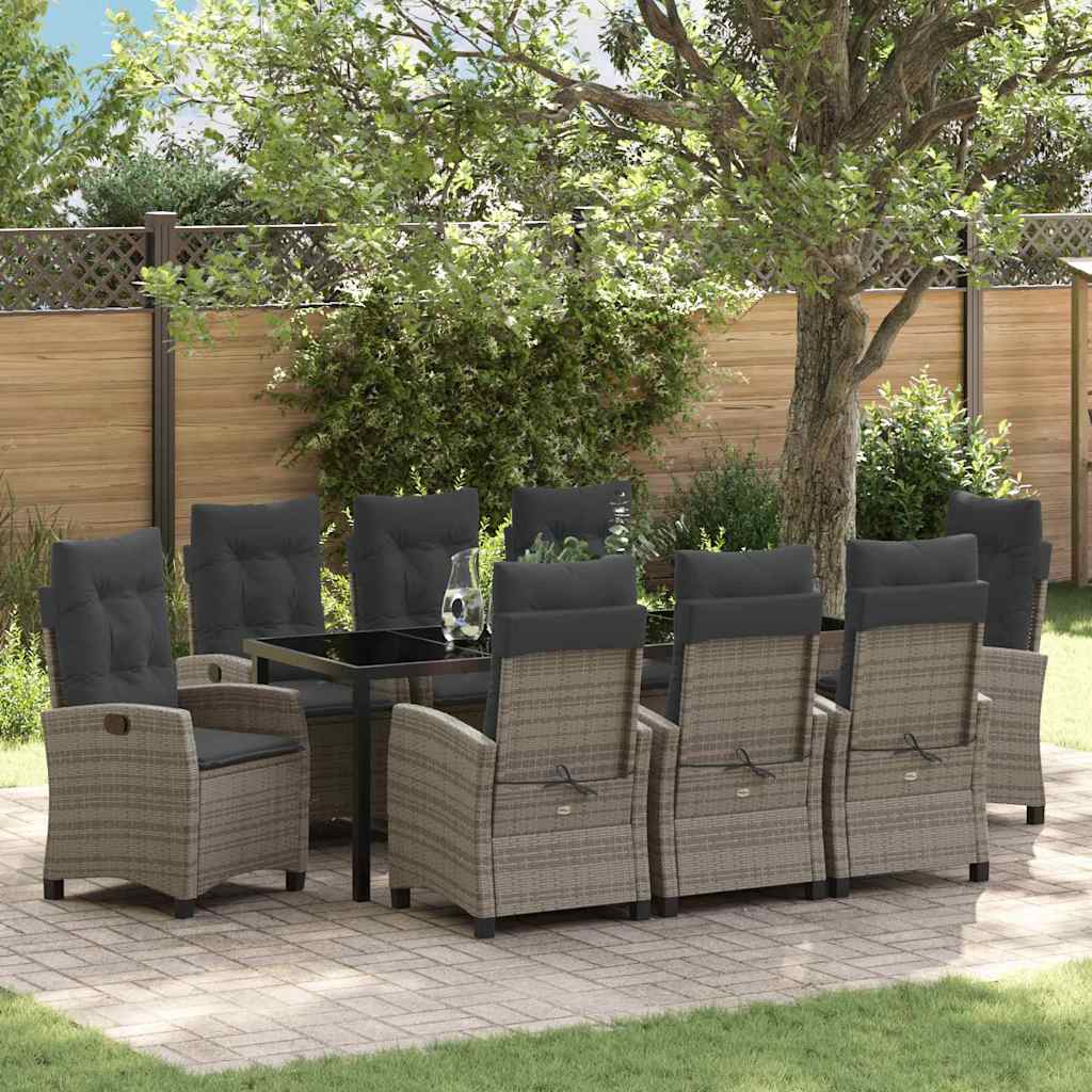 Garten Essgruppe mit Kissen 9 pcs Grau Poly-Rattan