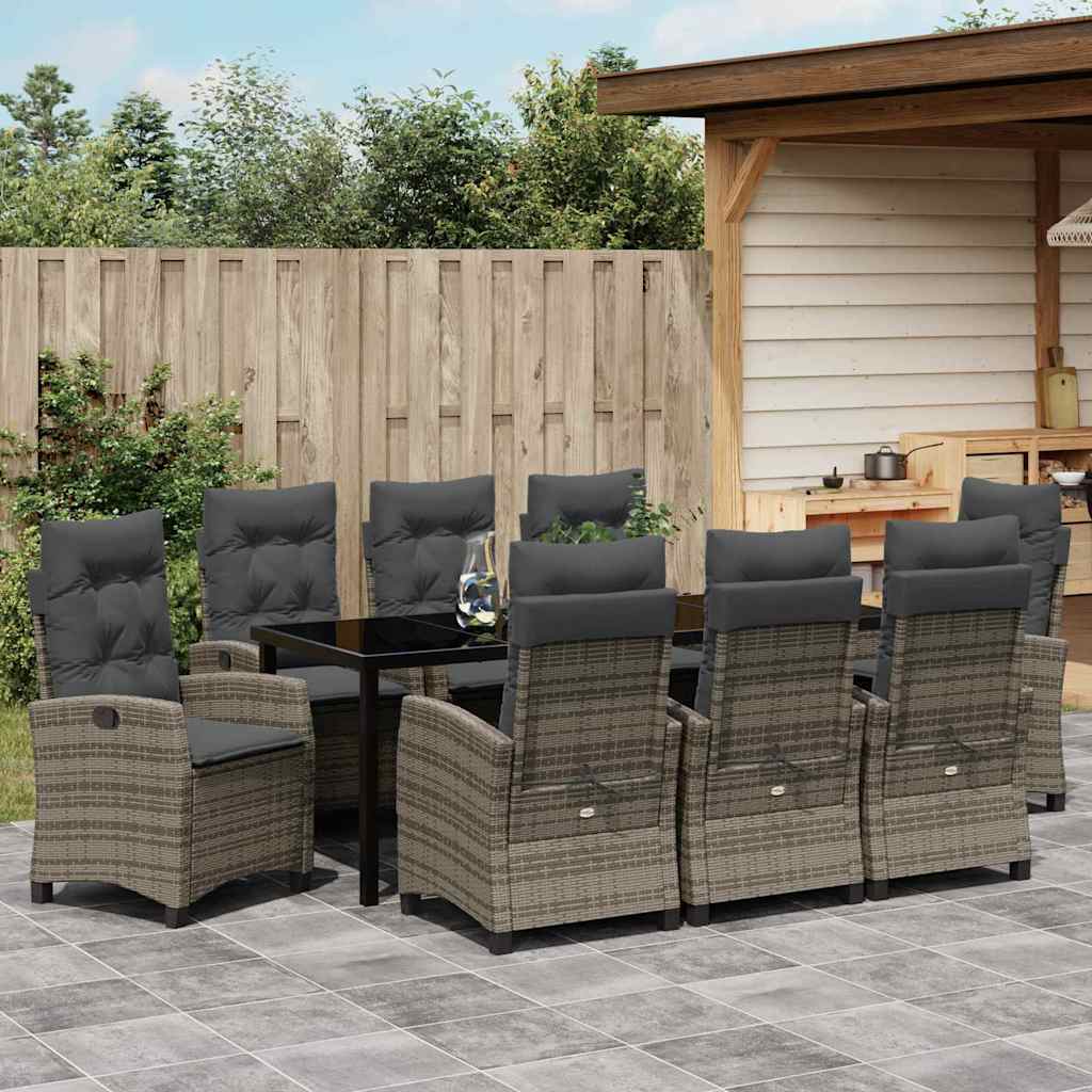 Garten Essgruppe mit Kissen 9 pcs Grau Poly-Rattan