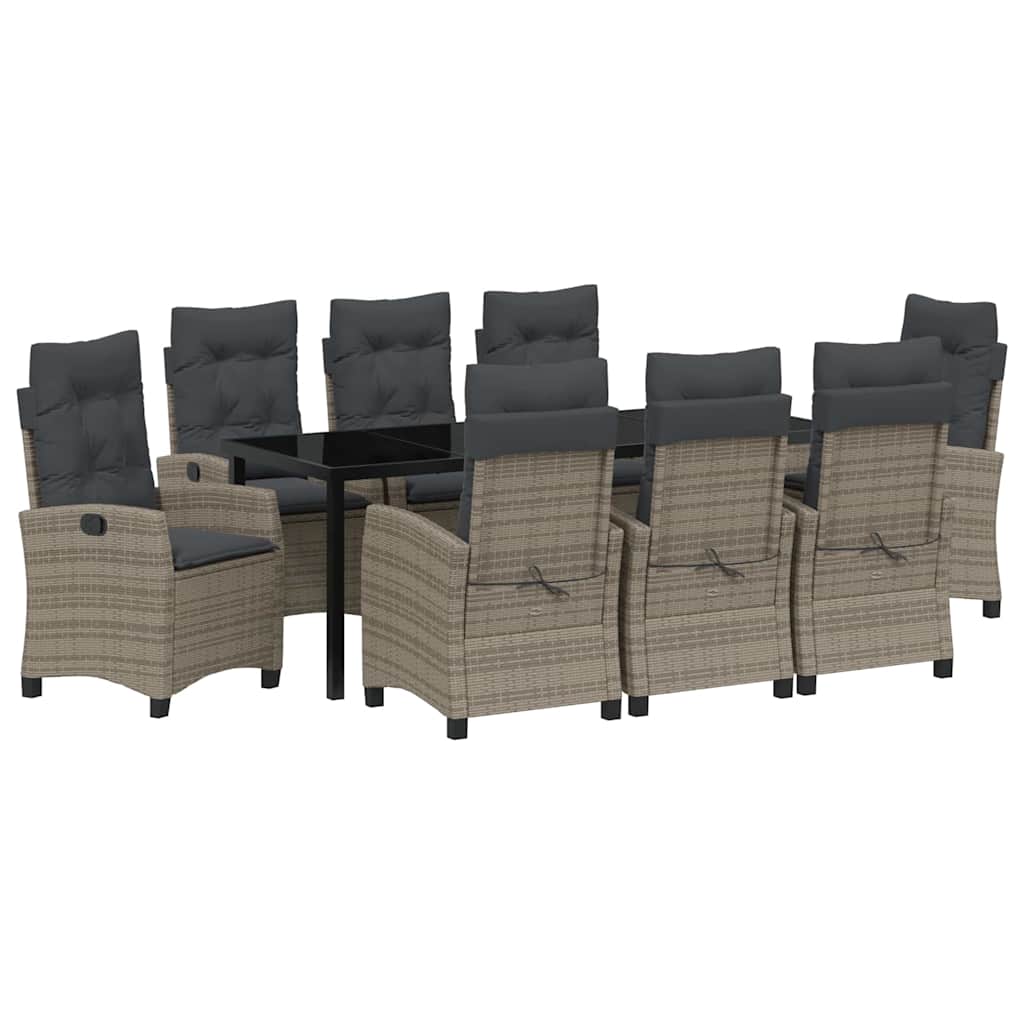 Garten Essgruppe mit Kissen 9 pcs Grau Poly-Rattan