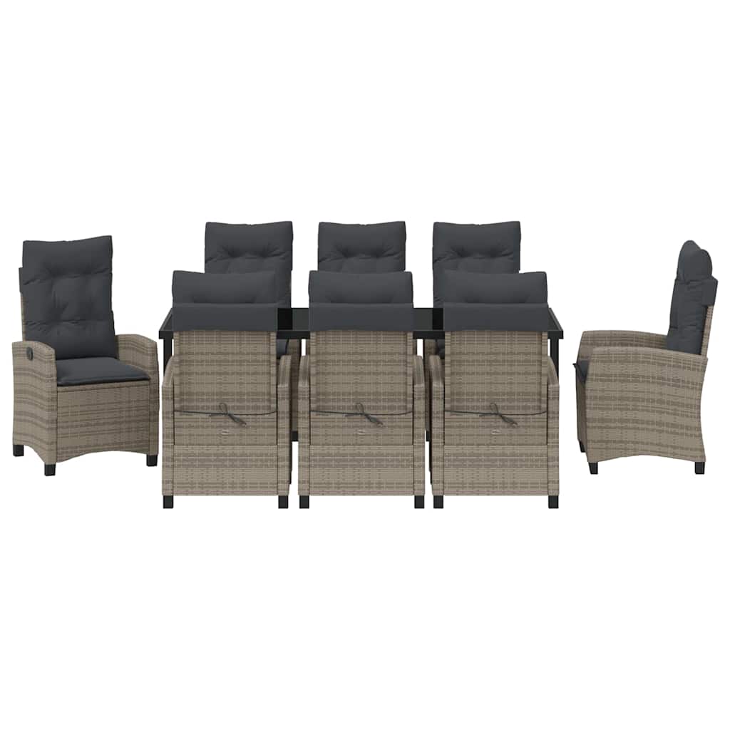 Garten Essgruppe mit Kissen 9 pcs Grau Poly-Rattan