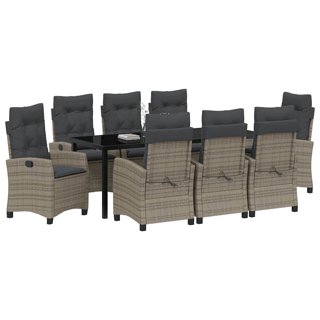 Garten Essgruppe mit Kissen 9 pcs Grau Poly-Rattan