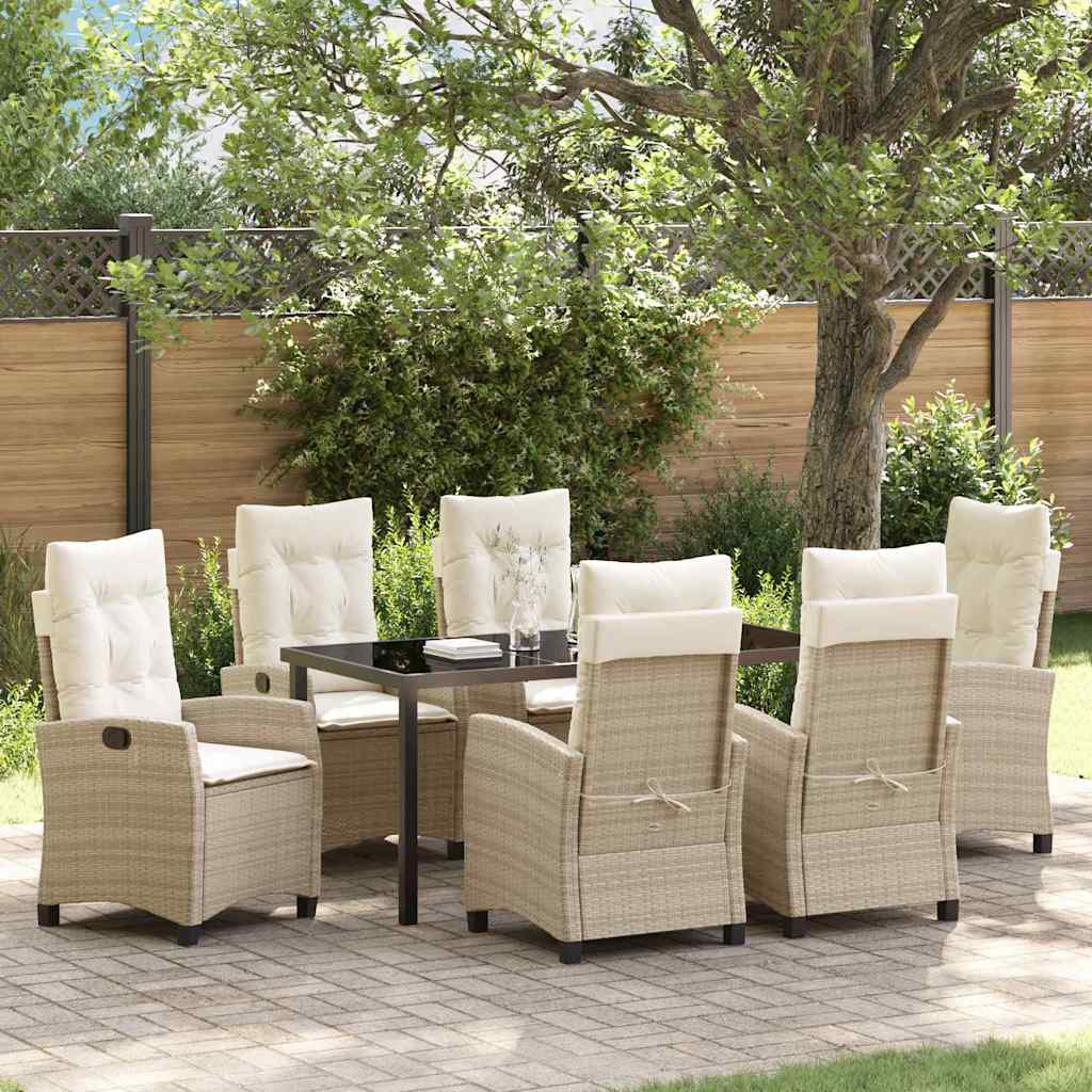 Garten Essgruppe mit Kissen 7 pcs Beige Poly-Rattan