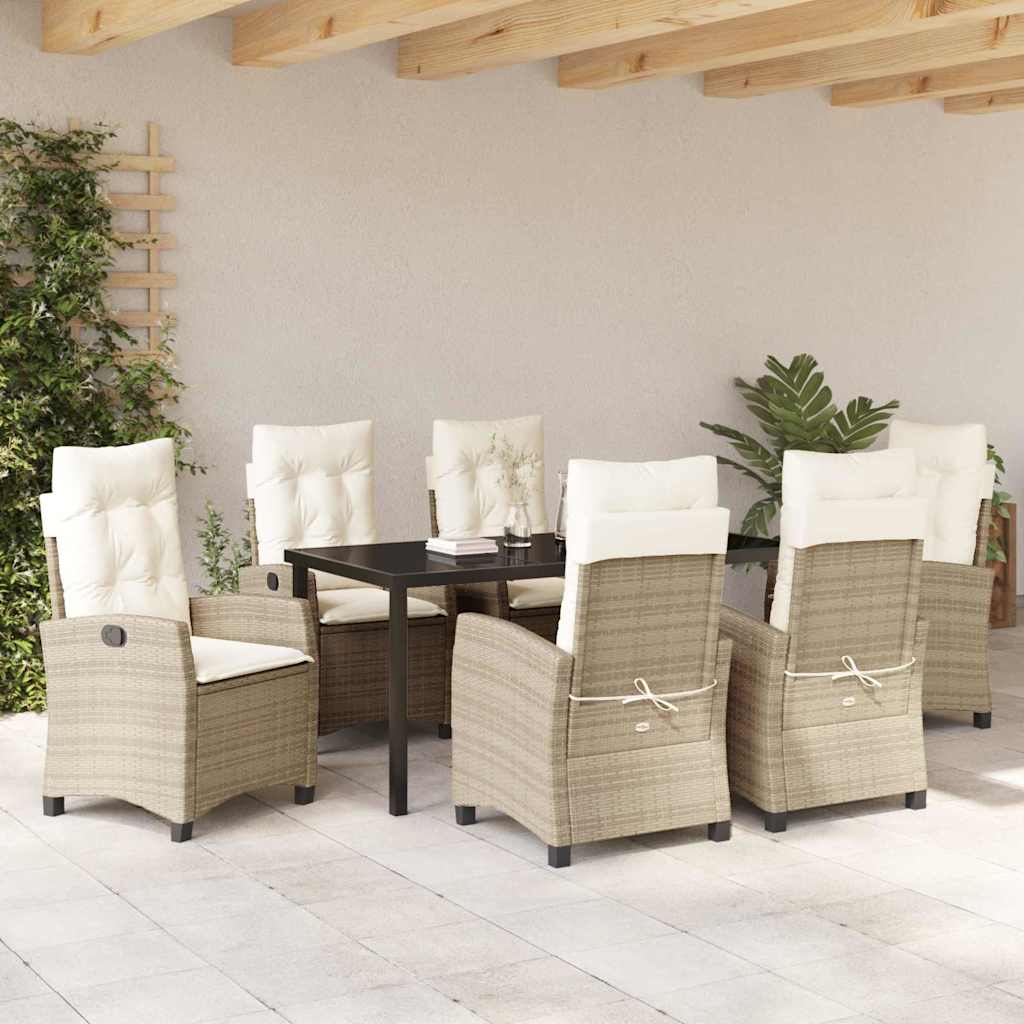 Garten Essgruppe mit Kissen 7 pcs Beige Poly-Rattan