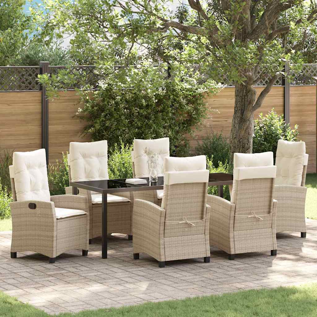 Garten Essgruppe mit Kissen 7 pcs Beige Poly-Rattan