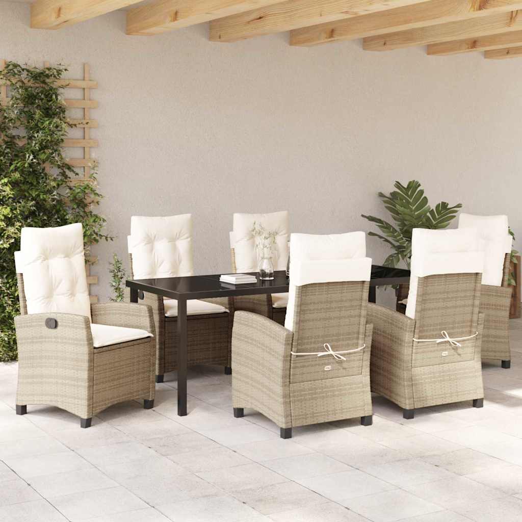 Garten Essgruppe mit Kissen 7 pcs Beige Poly-Rattan