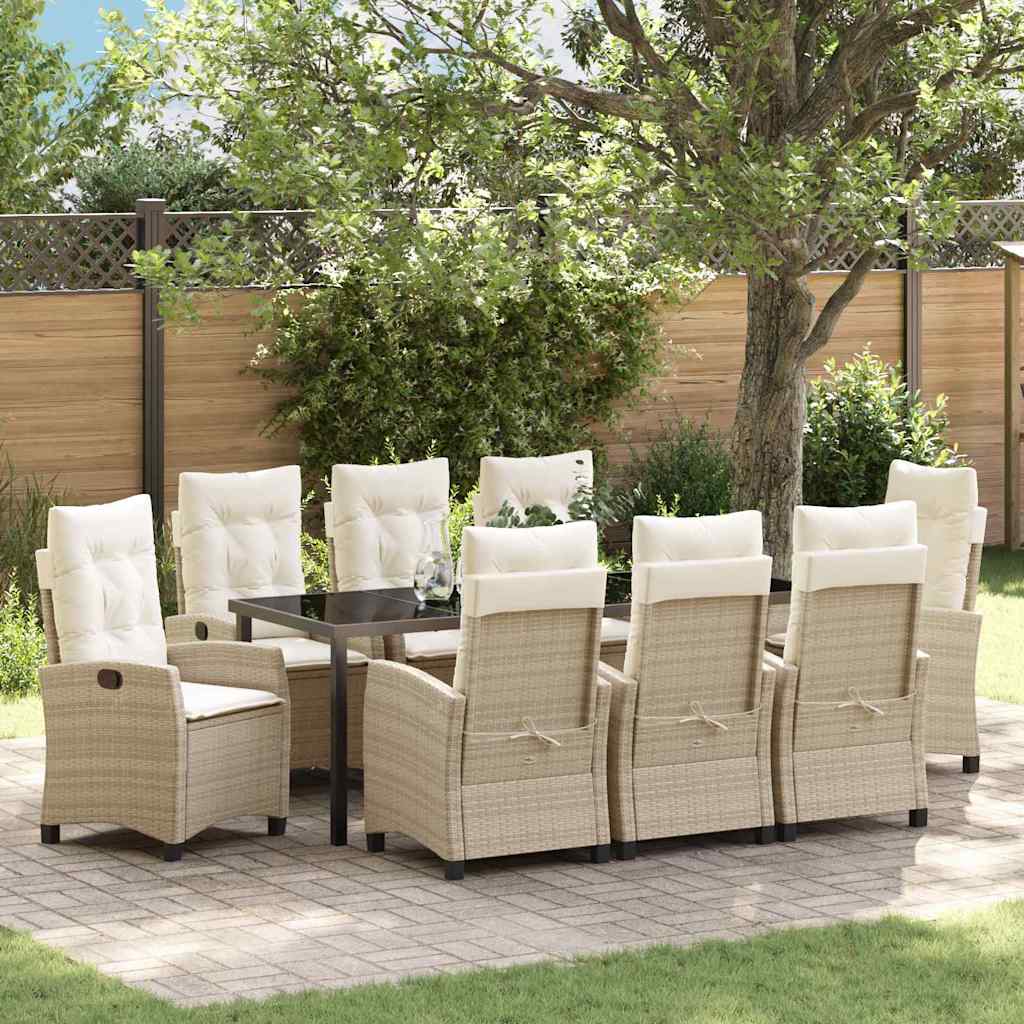 Garten Essgruppe mit Kissen 9 pcs Beige Poly-Rattan