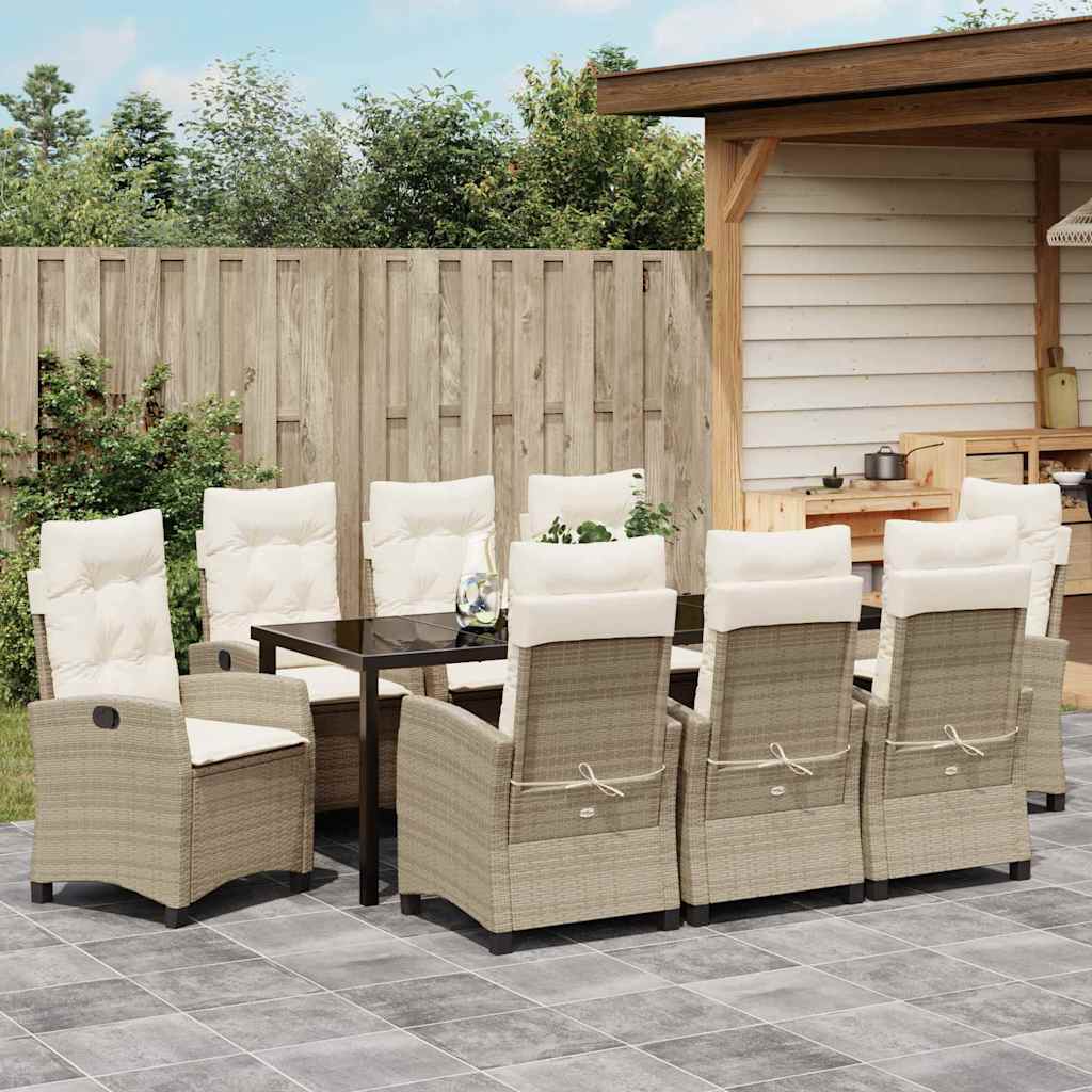 Garten Essgruppe mit Kissen 9 pcs Beige Poly-Rattan