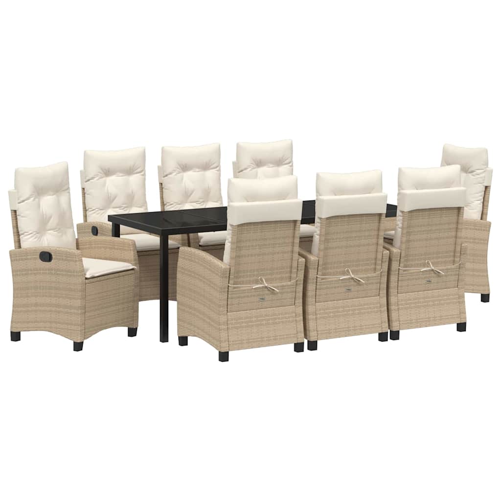 Garten Essgruppe mit Kissen 9 pcs Beige Poly-Rattan