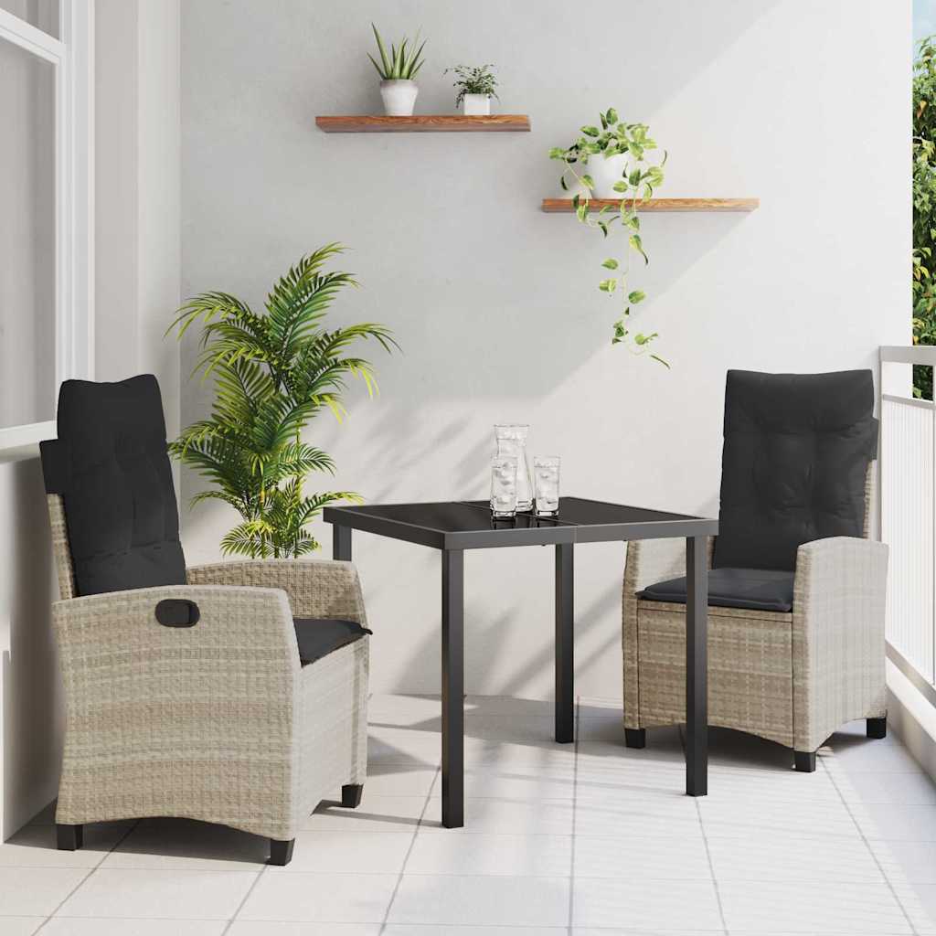 Garten Essgruppe mit Kissen 3 pcs Hellgrau Poly-Rattan