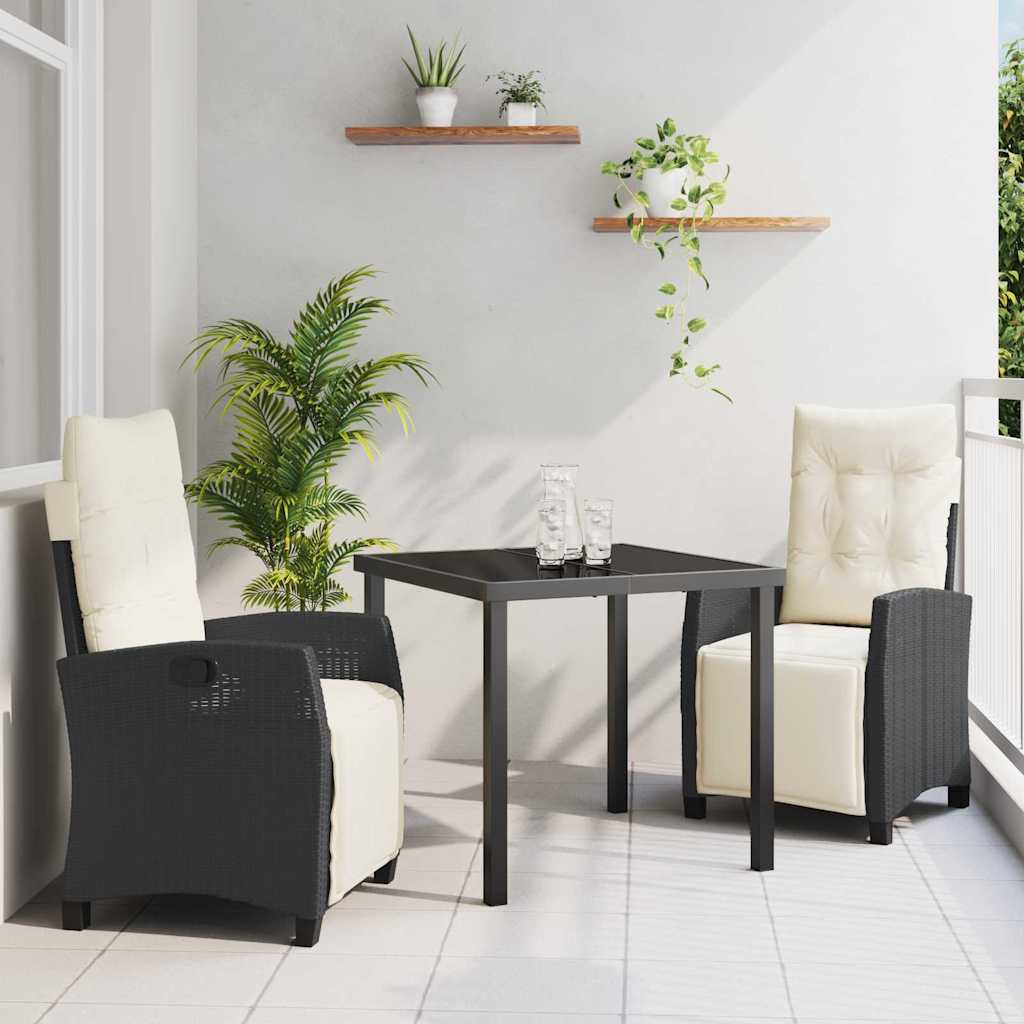 Garten Essgruppe mit Kissen 3 pcs Schwarz Poly-Rattan