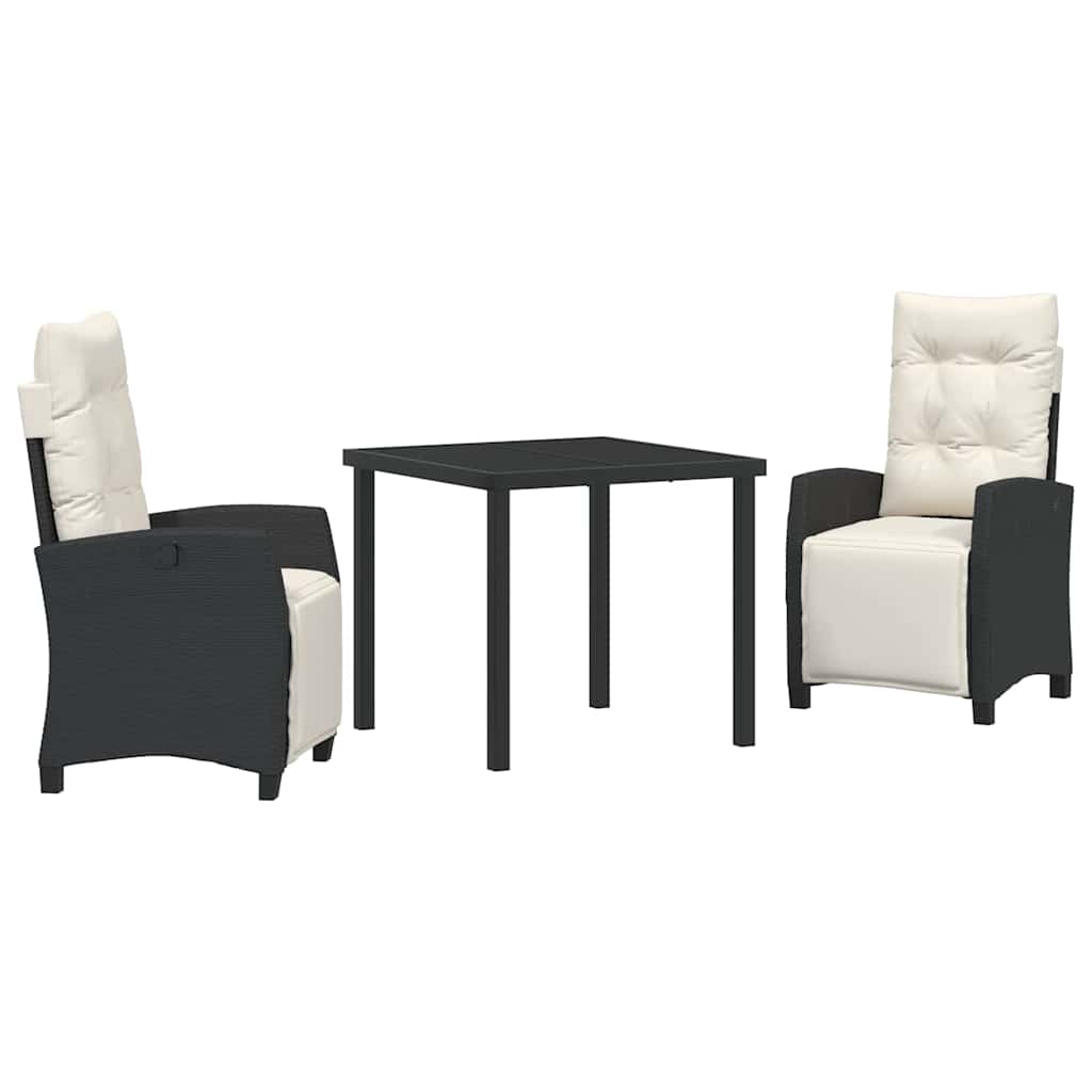 Garten Essgruppe mit Kissen 3 pcs Schwarz Poly-Rattan