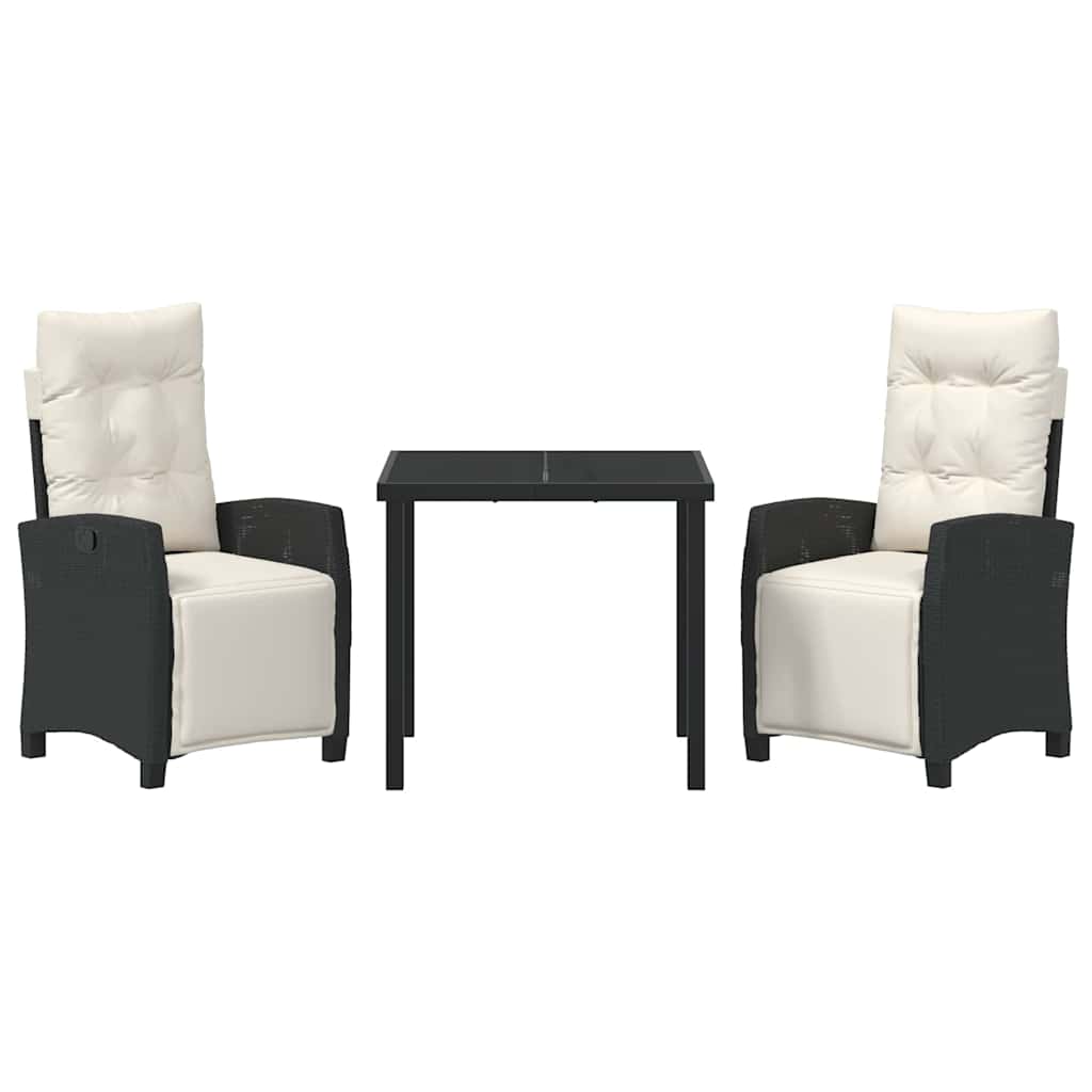 Garten Essgruppe mit Kissen 3 pcs Schwarz Poly-Rattan