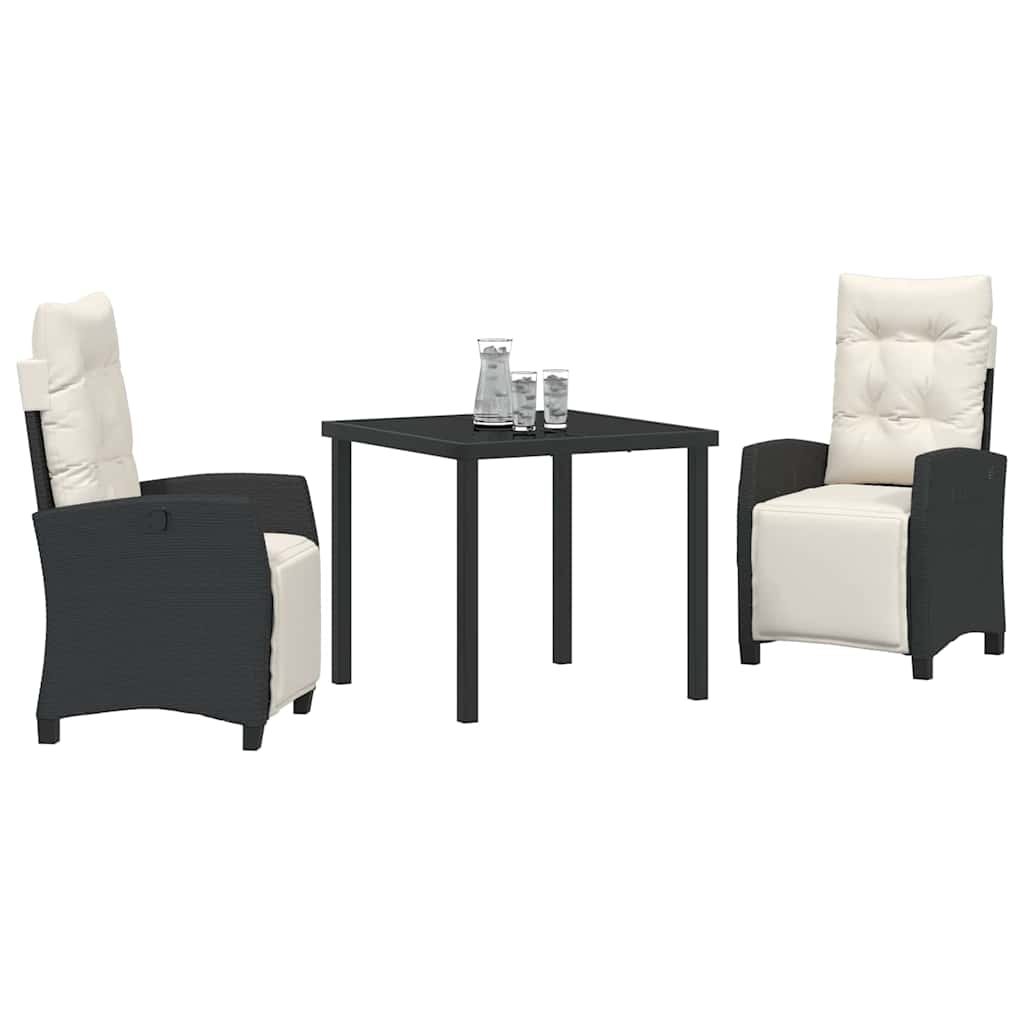 Garten Essgruppe mit Kissen 3 pcs Schwarz Poly-Rattan