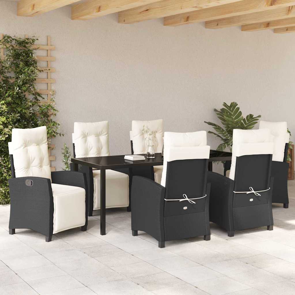 Garten Essgruppe mit Kissen 7 pcs Schwarz Poly-Rattan