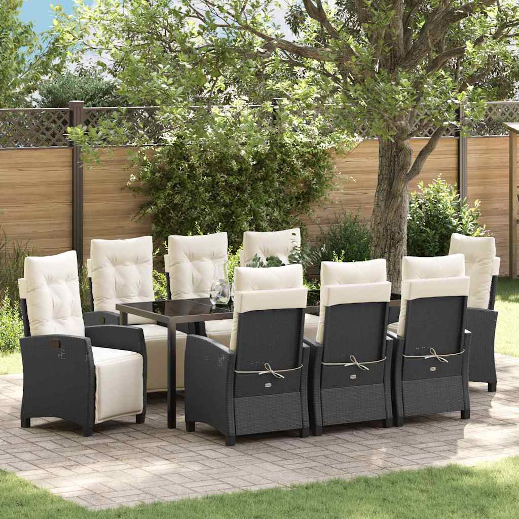 Garten Essgruppe mit Kissen 9 pcs Schwarz Poly-Rattan