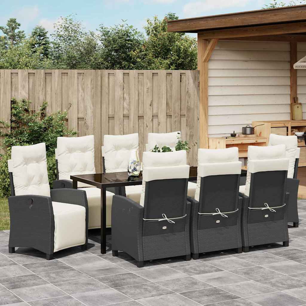 Garten Essgruppe mit Kissen 9 pcs Schwarz Poly-Rattan