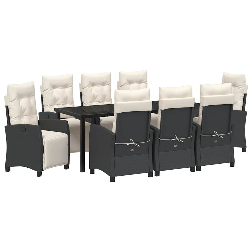 Garten Essgruppe mit Kissen 9 pcs Schwarz Poly-Rattan