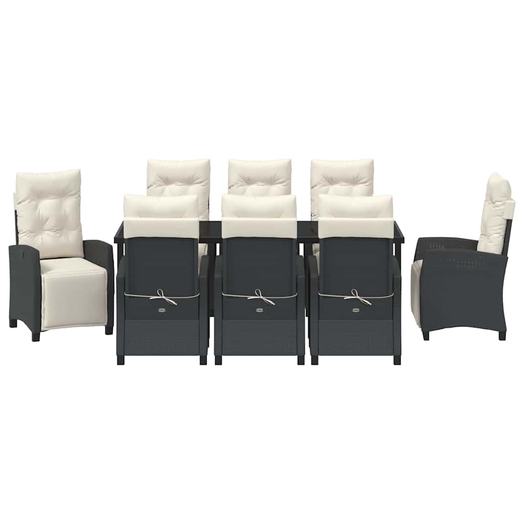 Garten Essgruppe mit Kissen 9 pcs Schwarz Poly-Rattan
