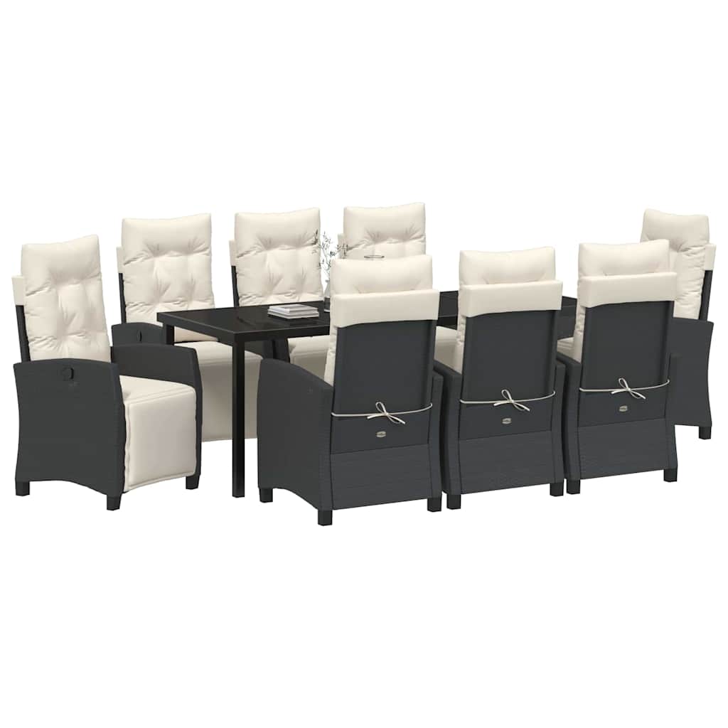 Garten Essgruppe mit Kissen 9 pcs Schwarz Poly-Rattan